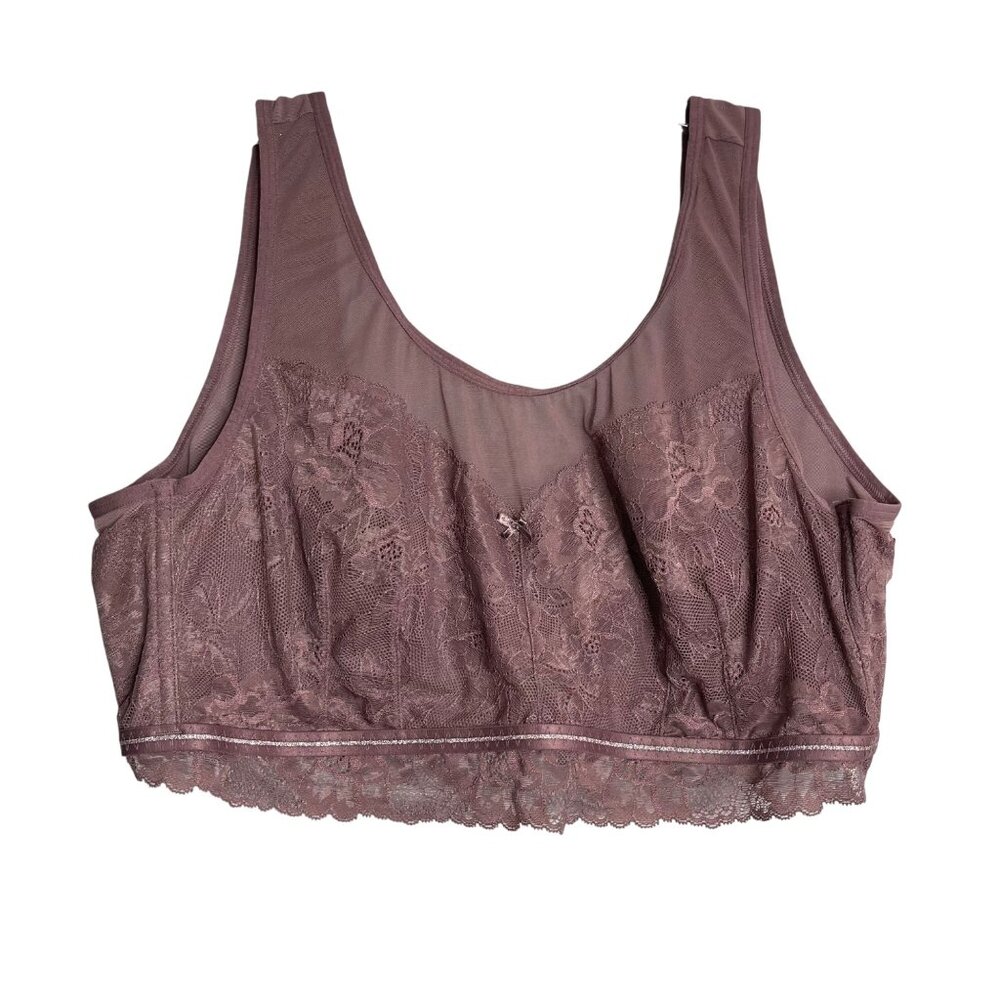 Cacique Lane Bryant Modern Lace & Mesh Unlined No-Wire Bra Womens 26‎ 28 Plum